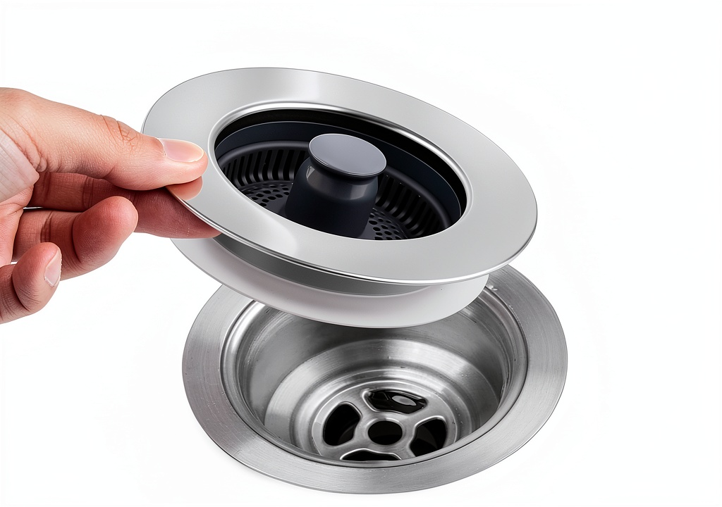 Hibbent kitchen sink strainer installed in a stainless steel sink