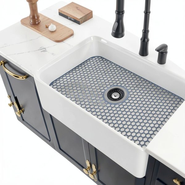 Inchoco Silicone Sink Protector Light Gray Center Drain Mat-3