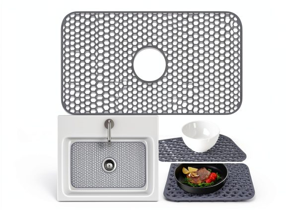 Inchoco Silicone Sink Protector Light Gray Center Drain Mat-0