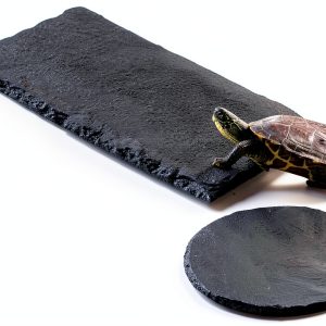 2PCS Turtle Basking Platform 7.9 x 6 inch Rectangle +6 inch Round,Reptile Basking Rocks,Natural Rock Plate,Tortoise Habitat Accessories,Turtle and Fish Bathing Feeding Slate,Aquarium Decoration-0