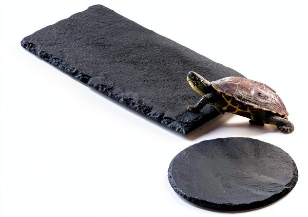 2PCS Turtle Basking Platform 7.9 x 6 inch Rectangle +6 inch Round,Reptile Basking Rocks,Natural Rock Plate,Tortoise Habitat Accessories,Turtle and Fish Bathing Feeding Slate,Aquarium Decoration-0