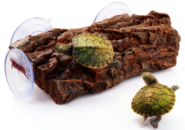 Tfwadmx Turtle Basking Platform, Turtle Dock, Resin Turtles Basking Rock with Suction Cups for Juvenile Turtles, Frogs, Crabs, Geckos, Snakes (Brown)-0