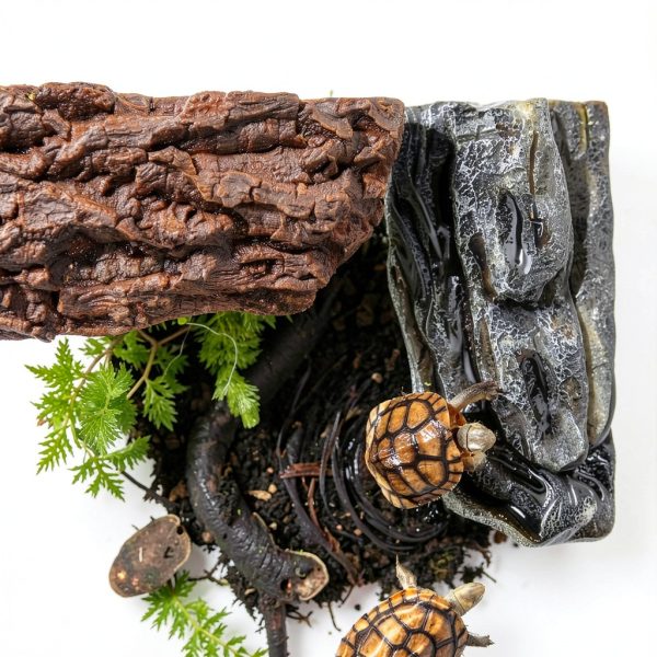 Tfwadmx Turtle Basking Platform, Turtle Dock, Resin Turtles Basking Rock with Suction Cups for Juvenile Turtles, Frogs, Crabs, Geckos, Snakes (Brown)-5